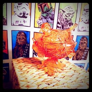 ***Rare***Carnival glass Robin in nest candy dish